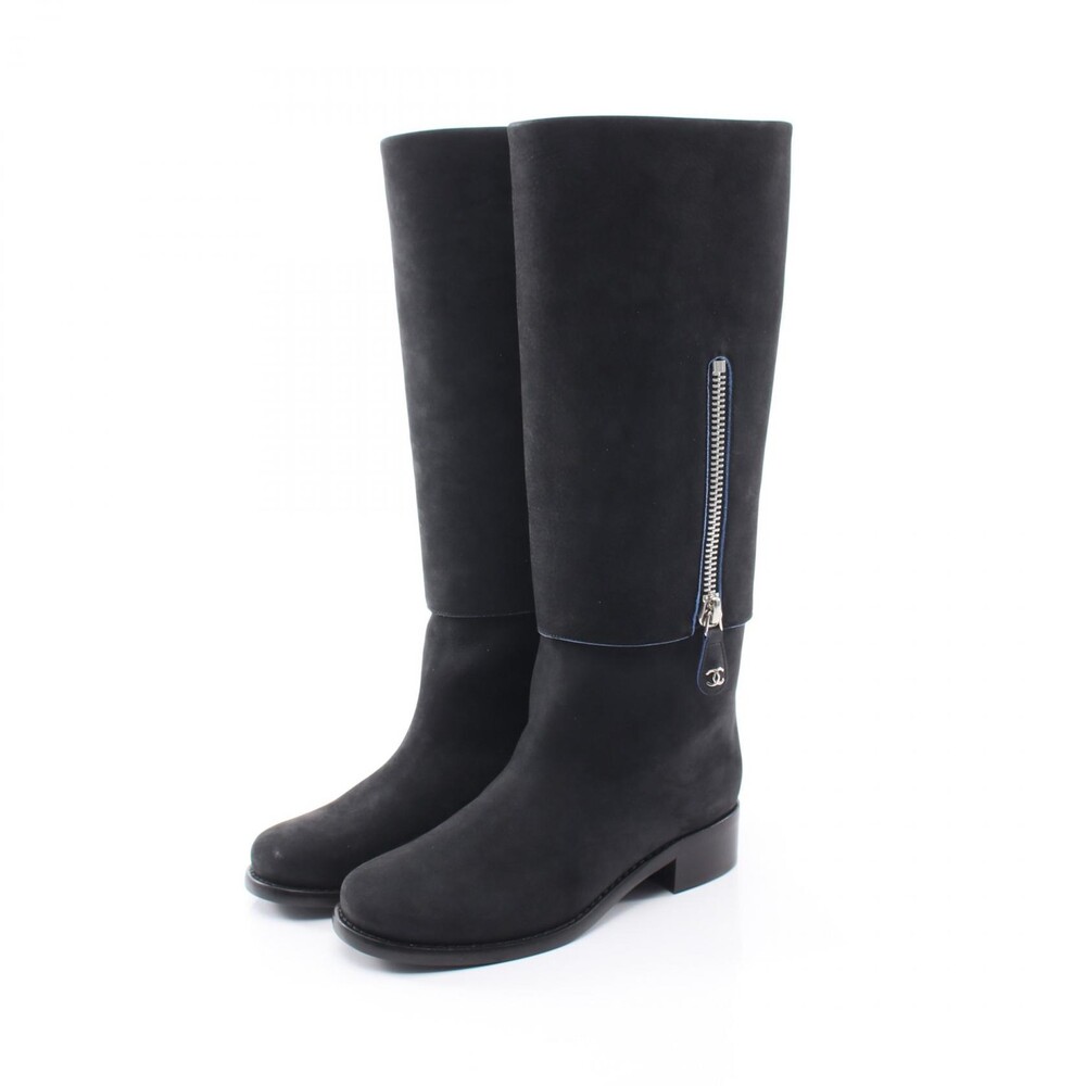 Chanel Long Boots Suede Black #36 Used #282611C85B